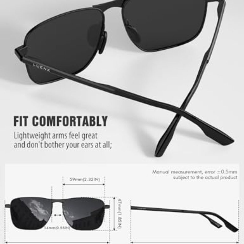 Rectangular Polarized Aviator Sunglasses Uv400 Pr… - image 6